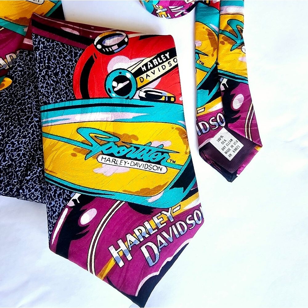 Vintage 1993 Harley Davidson Tie RM STYLE Antique Print 100% Silk Neckti…
